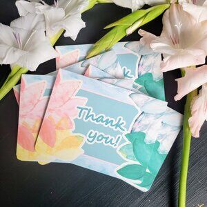 Tropical Botanical Pastel Thank you Set of 5 Greeting Cards - Teal Pink